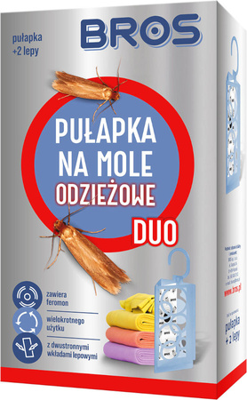 BROS DUO Dwustronna Pułapka na Mole Odzieżowe do Szafy i Garderoby + 2 Lepy