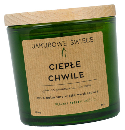 JAKUBOWE ŚWIECE Ciepłe Chwile Zapachowa Świeca Sojowa z Naturalnymi Olejkami Ręcznie Robiona 180g z Pokrywką