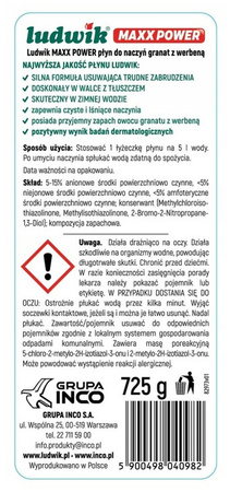 Ludwik MAXX POWER Płyn do Mycia Naczyń Silna Formuła na Tłuszcz Granat 725g