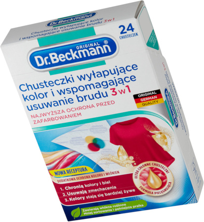 Dr. Beckmann Chusteczki 3w1 do Prania Wyłapujące Kolor i Brud 24 sztuki