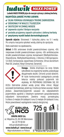 Ludwik MAXX POWER Płyn do Mycia Naczyń Silna Formuła na Tłuszcz  725 g