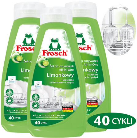 FROSCH Ekologiczny Żel do Zmywarki ALL in 1 Limonka 650ml 40 Zmywań x3
