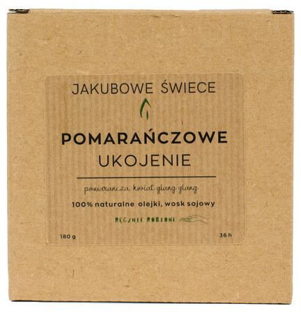 JAKUBOWE ŚWIECE Pomarańczowe Ukojenie Zapachowa Świeca Sojowa Naturalny Olejek 180g Ręcznie Robiona z Pokrywką