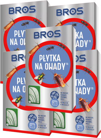 BROS Płytka Pułapka na Owady Latające i Biegające Odstraszacz Insektów do 4 mcy x5