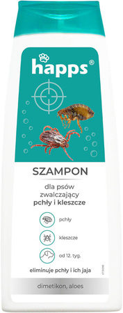 HAPPS Zaawansowany Szampon dla Psów do Zwalczania Pcheł i Kleszczy z Dimetikonem 250ml