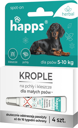 HAPPS HERBAL – KROPLE NA PCHŁY I KLESZCZE DLA MAŁYCH PSÓW 5-10kg x 4 szt