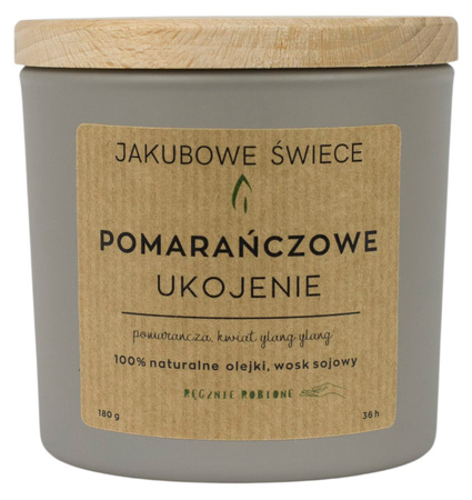 JAKUBOWE ŚWIECE Pomarańczowe Ukojenie Zapachowa Świeca Sojowa Naturalny Olejek 180g Ręcznie Robiona z Pokrywką