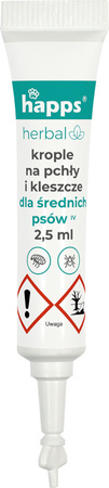 HAPPS HERBAL – KROPLE NA PCHŁY I KLESZCZE DLA ŚREDNICH PSÓW 10-20kg x 4 szt