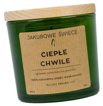 JAKUBOWE ŚWIECE Ciepłe Chwile Zapachowa Świeca Sojowa z Naturalnymi Olejkami Ręcznie Robiona 180g z Pokrywką