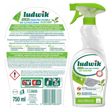Ludwik Ekologiczny Płyn Pianka do Czyszczenia Mycia Kuchni Spray 750ML