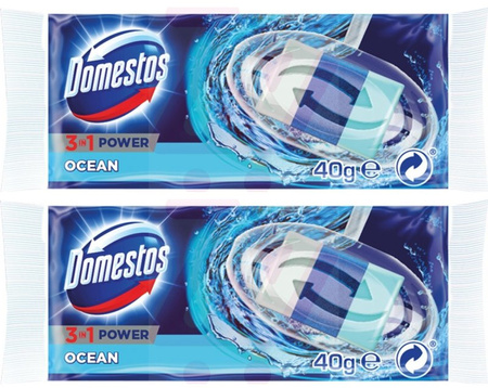 DOMESTOS POWER 3w1 Kostka WC Ocean Zapas Wkład 40g x2