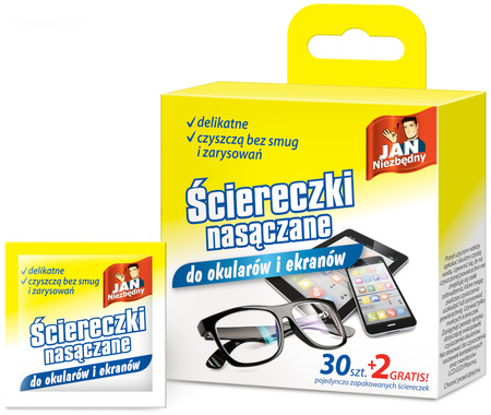 JAN Niezbędny Chusteczki Ściereczki do Czyszczenia Okularów 32 szt