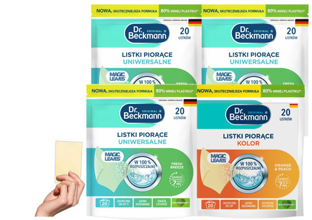 Dr. Beckmann MAGIC LEAVES Chusteczki Listki Piorące do Prania Uniwersalne 80 prań