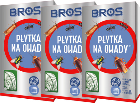 BROS Płytka Pułapka na Owady Latające i Biegające Odstraszacz Insektów do 4 mcy x3