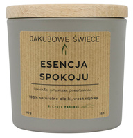 JAKUBOWE ŚWIECE Esencja Spokoju Zapachowa Świeca Sojowa z Naturalnymi Olejkami 180g Ręcznie Robiona z Pokrywką