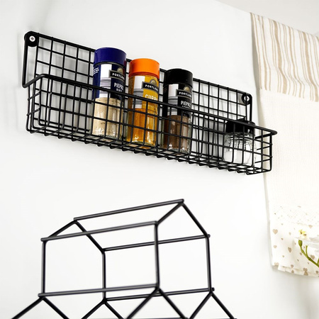 Półka ścienna na przyprawy metalowa czarna loft 39,5x6,5x14cm