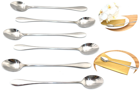 Łyżeczki Deserowe Długie, do Latte, Drinków, Deserów – Zestaw 6 sztuk 19 cm