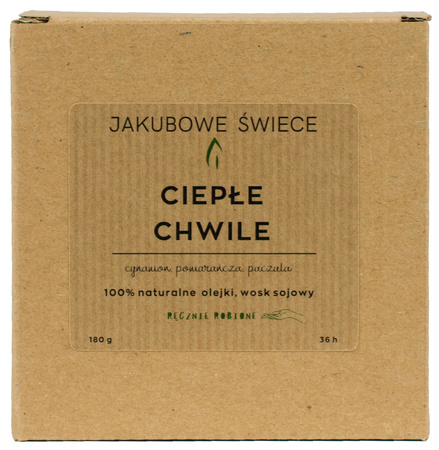 JAKUBOWE ŚWIECE Ciepłe Chwile Zapachowa Świeca Sojowa z Naturalnymi Olejkami Ręcznie Robiona 180g z Pokrywką