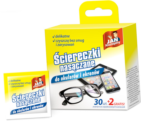 JAN Niezbędny Chusteczki Ściereczki do Czyszczenia Okularów 32 szt