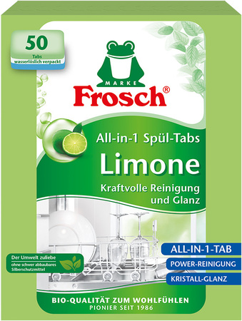 FROSCH Ekologiczne Tabletki do Zmywarki Limonkowe All in One Karton 50 szt