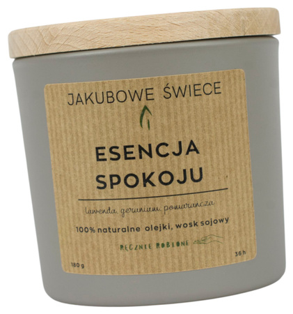 JAKUBOWE ŚWIECE Esencja Spokoju Zapachowa Świeca Sojowa z Naturalnymi Olejkami 180g Ręcznie Robiona z Pokrywką
