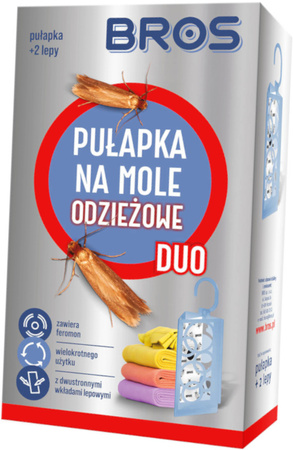BROS DUO Dwustronna Pułapka na Mole Odzieżowe do Szafy i Garderoby + 2 Lepy