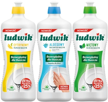 LUDWIK  Płyn do Mycia Naczyń Cytryna Mięta Aloes Biodegradowalny 2x 900g