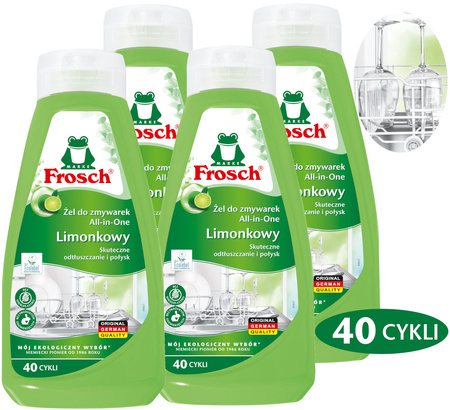 FROSCH Ekologiczny Żel do Zmywarki ALL in 1 Limonka 650ml 40 Zmywań x4