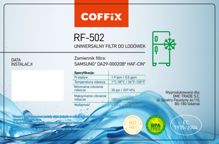 Filtr do Lodówki Samsung DA29–00020A, DA29–00020B, HAF-CIN Zamiennik COFFIX RF-502