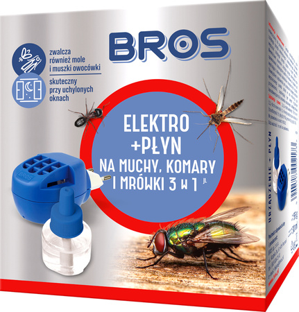 BROS Elektro + Płyn 3w1 na Muchy Meszki Komary Mrówki Mole Muszki do 21 dni