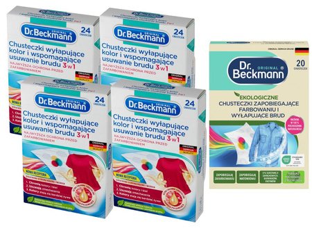 Dr. Beckmann Chusteczki 3w1 do Prania Wyłapujące Kolor Brud 96 szt + 20 EKO