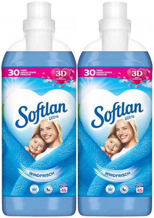 Softlan 3D Ultra Koncentrat Windfrisch Niebieski Płyn do Płukania Tkanin 45p DE x2