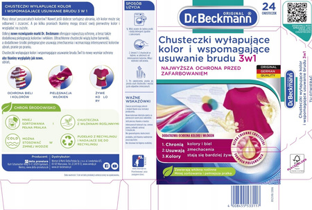 Dr. Beckmann Chusteczki 3w1 do Prania Wyłapujące Kolor Brud 96 szt + 20 EKO
