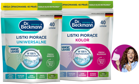 Dr. Beckmann MAGIC LEAVES Chusteczki Listki Piorące do Prania Kolor Uniwersalne 80 prań