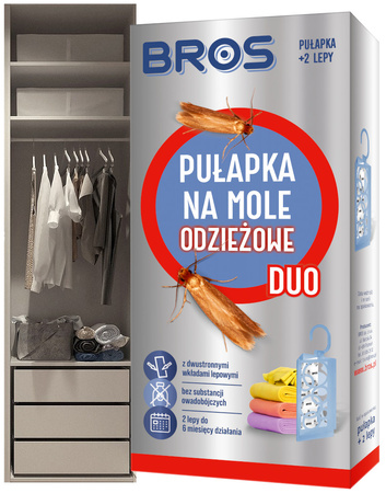 BROS DUO Dwustronna Pułapka na Mole Odzieżowe do Szafy i Garderoby + 2x Lep