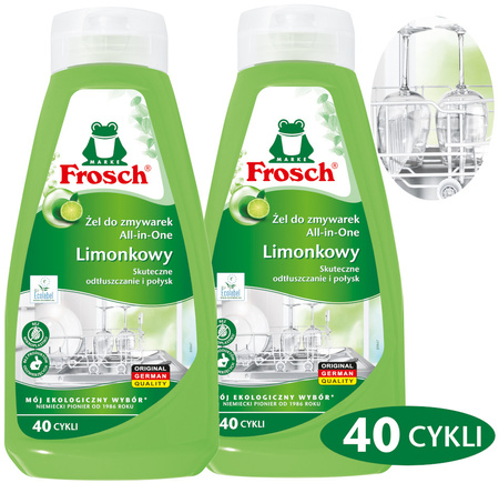 FROSCH Ekologiczny Żel do Zmywarki ALL in 1 Limonka 650ml 40 Zmywań x2