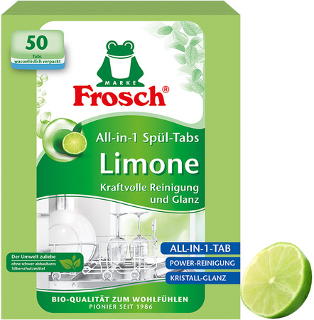 FROSCH Ekologiczne Tabletki do Zmywarki Limonkowe All in One Karton 50 szt