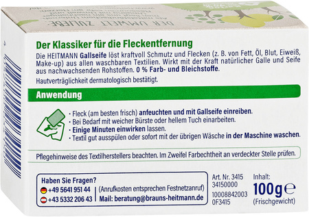 HEITMANN Mydło Galasowe Mydełko do Odplamiania Tkanin Ubrań Bielizny 100g