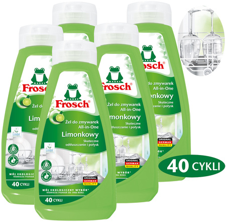 FROSCH Ekologiczny Żel do Zmywarki ALL in 1 Limonka 650ml 40 Zmywań x5