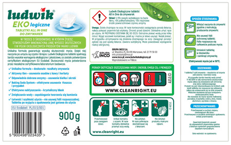 LUDWIK Ekologiczne Tabletki All in1 do Zmywarki Biodegradowalne 900g -50szt