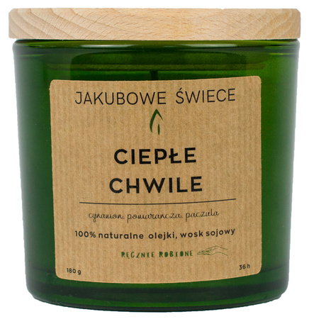 JAKUBOWE ŚWIECE Ciepłe Chwile Zapachowa Świeca Sojowa z Naturalnymi Olejkami Ręcznie Robiona 180g z Pokrywką