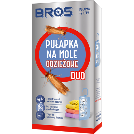 BROS DUO Dwustronna Pułapka na Mole Odzieżowe do Szafy i Garderoby + 2x Lep
