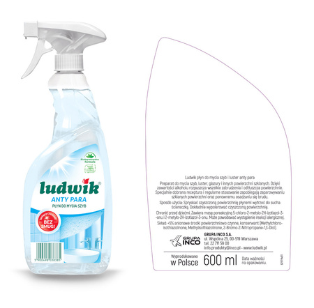 Ludwik Anty Para Płyn do Mycia Szyb Luster Blatu Bez Smug i Zacieków 600 ml