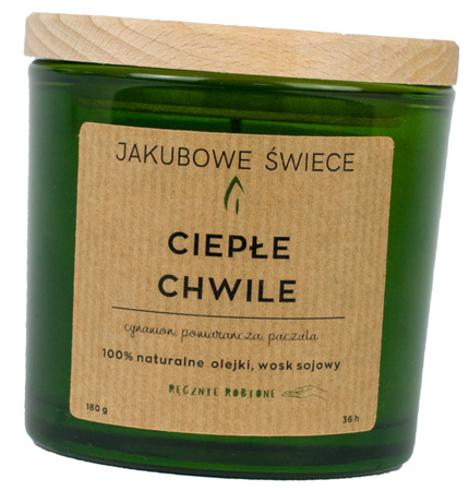 JAKUBOWE ŚWIECE Ciepłe Chwile Zapachowa Świeca Sojowa z Naturalnymi Olejkami Ręcznie Robiona 180g z Pokrywką