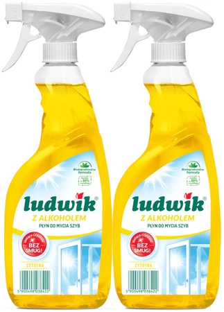 LUDWIK Płyn do Mycia Szyb i Glazury z Alkoholem Lemon BIO 600ml x2