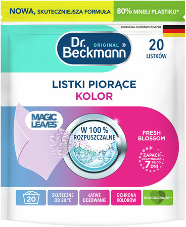 Dr. Beckmann MAGIC LEAVES Chusteczki Listki Piorące do Prania Kolor 80 prań